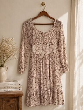 Celebrity Pink Cottagecore Floral Praire Dress Small Lace Trim Boho
